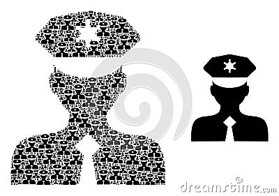 Police Officer Mosaic of Police Officer Items and Basic Icon Vector Illustration