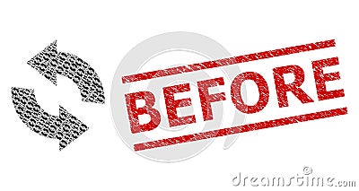 Refresh Recursion Collage of Refresh Icons and Scratched Before Stamp Vector Illustration