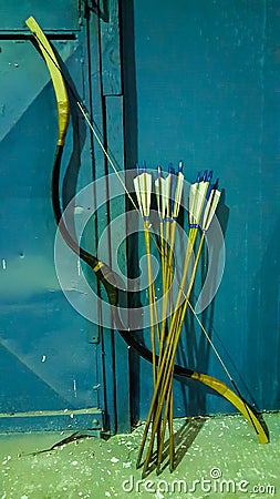 Recurve Bow and Bamboo Arrows Stock Photo