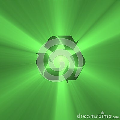 Recyclable sign green light flare Stock Photo