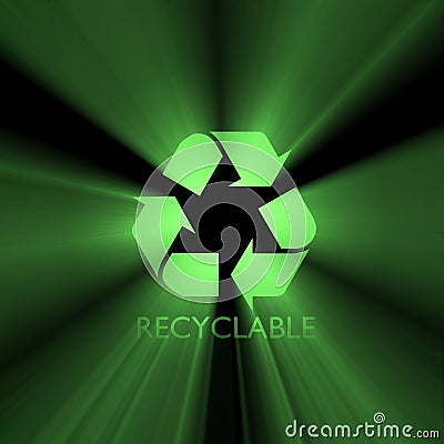 Recyclable sign green light flare Stock Photo