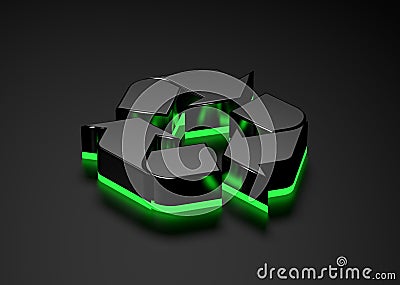 Recyclable sign green light glowing bottom Stock Photo