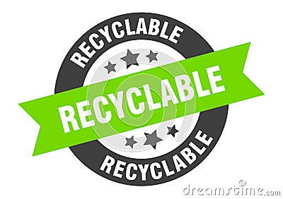 recyclable sign. round ribbon sticker. isolated tag Vector Illustration