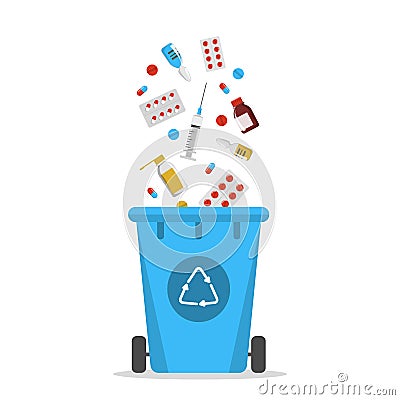 Recycle bin for the expired drugs isolated Stock Photo