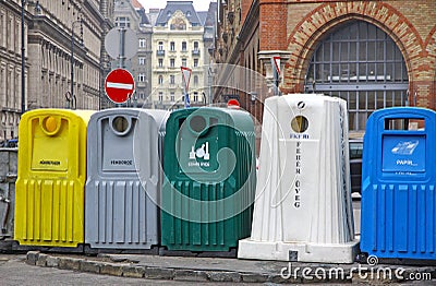 Recycle bins for waste segregation Stock Photo