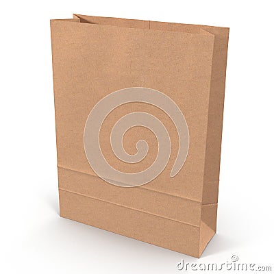 Recycle brown paper bag on white. 3D illustration Cartoon Illustration