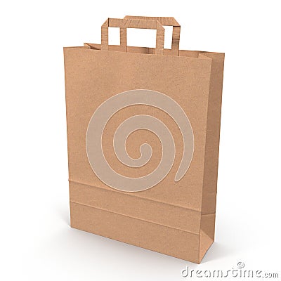 Recycle brown paper bag on white. 3D illustration Cartoon Illustration