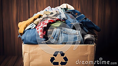 Recycle clothes concept. Recycling box full of clothes Stock Photo