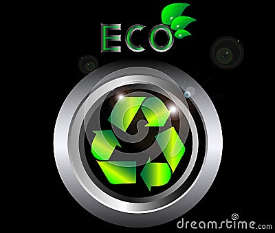 Recycle ecology Sign on black metal button Vector Illustration