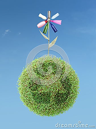 Eco flower on green recycle planet Stock Photo