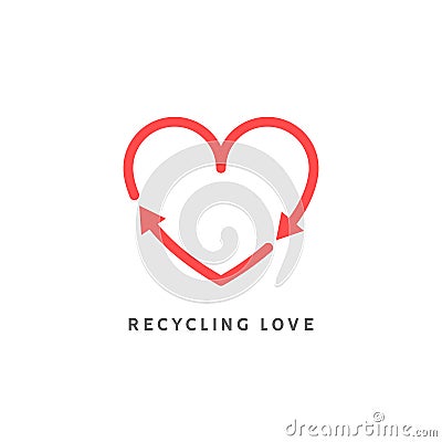 Recycle heart arrow sign. Recycle love icon vector. Heart shape cycle earth enviromental background concept Vector Illustration