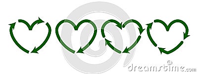 Recycle heart icons. Reuse green ecology symbol. Vector eco circulation shape Vector Illustration