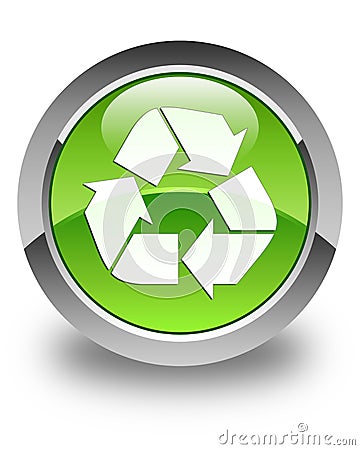 Recycle icon glossy green round button Cartoon Illustration