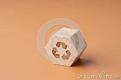 Recycle icon on Hexagon wood block Stock Photo