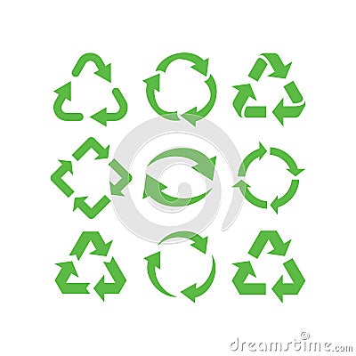 Recycle icon set, Recycle Recycling symbol. Vector illustration. Isolated on white background Vector Illustration