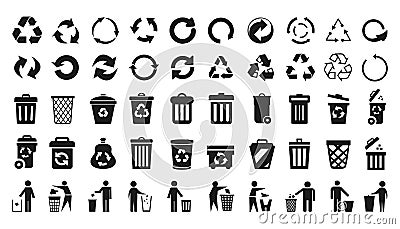 Recycle icons set and trash can icons with man - vector Vector Illustration