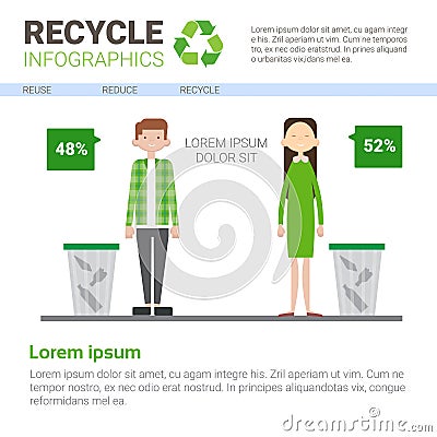 Recycle Infographic Banner Waste Gathering Sorting Garbage Concept Vector Illustration