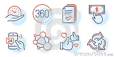 Recycle, Integrity and Safe time icons set. Payment click, 360 degrees and Handout signs. Vector Vector Illustration