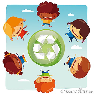 Recycle Kids Vector Illustration