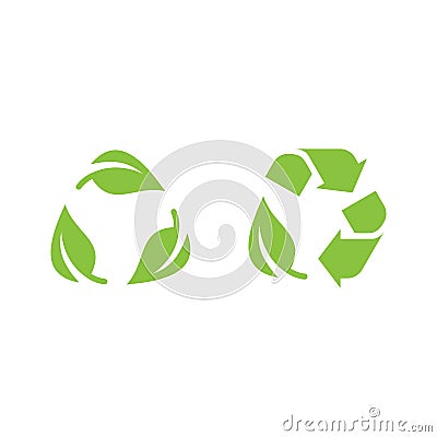 Recycle leaf cycle symbol. Recycled or recyclable arrows and leaves Vector Illustration