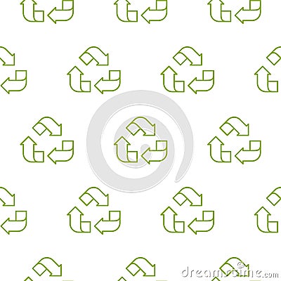 Recycle outline green symbol pattern. Seamless simple line illustration. Vector Illustration