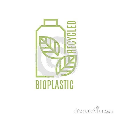 Recycle plastic bottle. Biodegradable icon. Plastic bottle with green leaves. Eco friendly compostable material production. Nature Vector Illustration