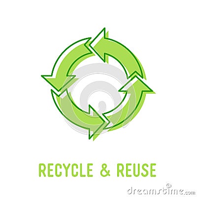 Recycle and Reuse Concept. Recycling Symbol of Circle with Green Circulate Rotating Arrows. Garbage Transformation Vector Illustration