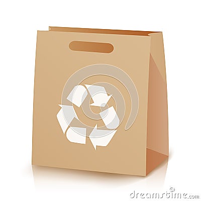 Recycle Shopping Brown Bag. Illustration Of Recycled Brown Shopping Paper Bag With Handles. Recycling Symbol. Isolated Vector Illustration