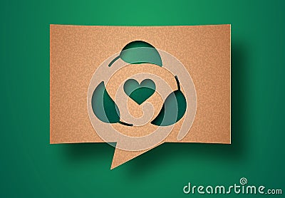 Recycle love green papercut chat bubble concept Vector Illustration