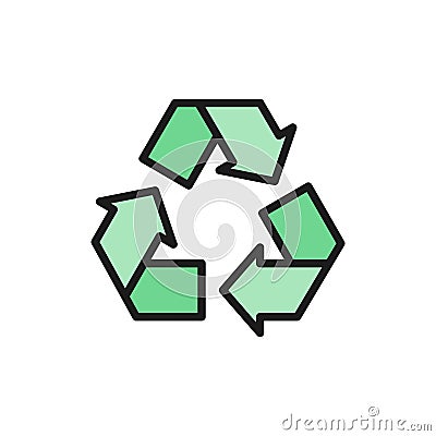 Recycle sign, waste recycling, trash flat color line icon. Vector Illustration