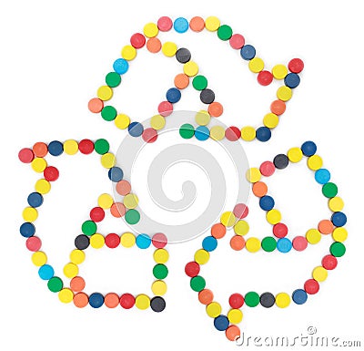 Recycle Symbol with bottle caps Stock Photo