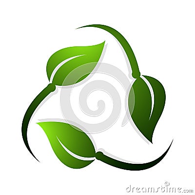 Recycle symbol made of green rotating leaves. Recycle leaf vector design Vector Illustration