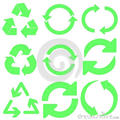 Recycle vector icons set. Recycle icon. Recycling illustration symbol collection. eco logo or sign. Cartoon Illustration