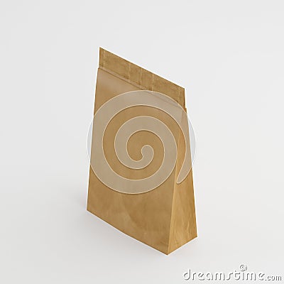 Recycled Brown Paper Bag Mock-up Template On Isolated White Background, Ready For Your Design, 3d Illustration Stock Photo