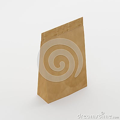 Recycled Brown Paper Bag Mock-up Template On Isolated White Background, Ready For Your Design, 3d Illustration Stock Photo