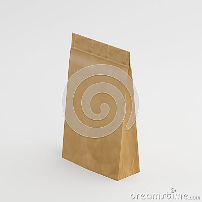 Recycled Brown Paper Bag Mock-up Template On Isolated White Background, Ready For Your Design, 3d Illustration Stock Photo