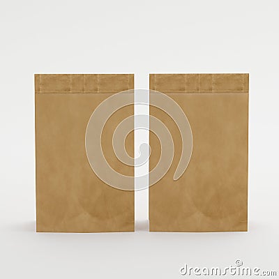 Recycled Brown Paper Bag Mock-up Template On Isolated White Background, Ready For Your Design, 3d Illustration Stock Photo