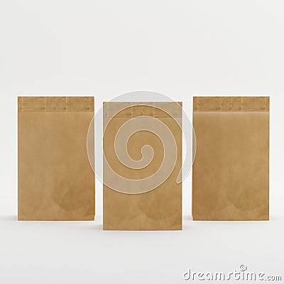 Recycled Brown Paper Bag Mock-up Template On Isolated White Background, Ready For Your Design, 3d Illustration Stock Photo