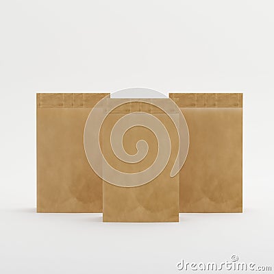 Recycled Brown Paper Bag Mock-up Template On White Background, Ready For Your Design, 3d Illustration Stock Photo