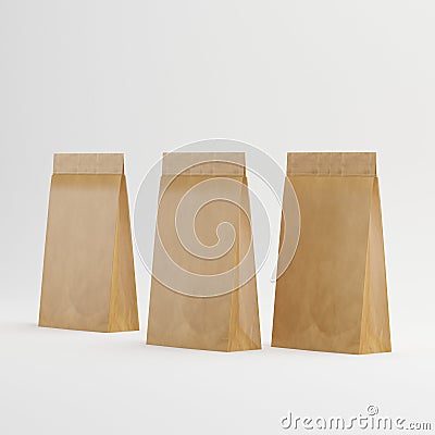 Recycled Brown Paper Bag Mock-up Template On White Background, Ready For Your Design, 3d Illustration Stock Photo