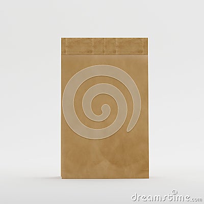 Recycled Brown Paper Bag Mock-up Template On White Background, Ready For Your Design, 3d Illustration Stock Photo