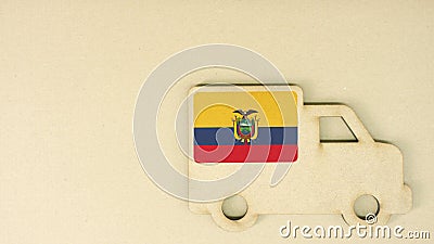 Recycled cardboad truck icon with flag of Ecuador. National sustainable transportation or delivery concept Stock Photo