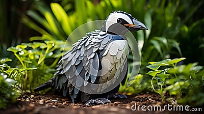 Recycled Material Penguin: A Realistic Ornamental Piece For Your Garden Cartoon Illustration