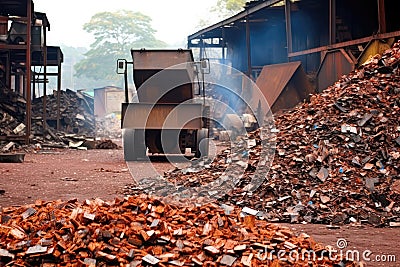 Recycled Metal Scrap Being Prepared For Smelting And Reprocessing. Generative AI Stock Photo