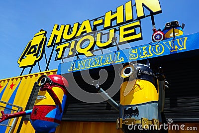 Recycled metal steel Robots theme park at Hua Hin Tique animal show : minion in spiderman and batman uniform suit Editorial Stock Photo