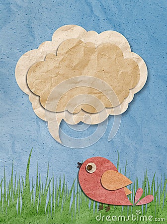 Recycled paper craft bird with speech bubble Stock Photo