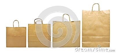 Recycled paper shopping four pieces bag on white background Stock Photo