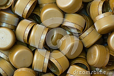 Recycled Plastic Bottle Caps. Close up Stock Photo