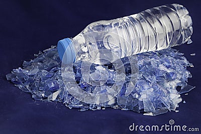 Recycled plastic polymers out of PET water bottle Stock Photo