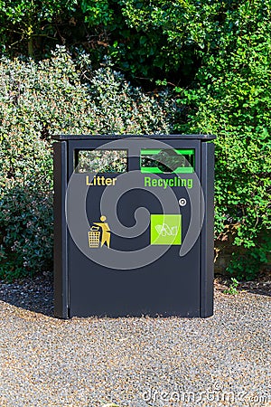 Recycling bin divided by type to separate waste Stock Photo